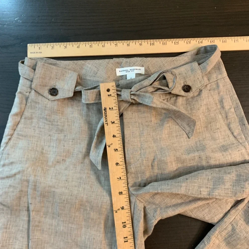 Banana Republic Ryan Fit Wide Leg Linen Pants Taupe Tie Waist Trousers Womens 4
